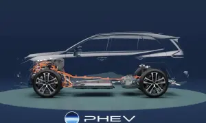 Dettaglio del sistema PHEV: scopri quanti km in elettrico può percorrere questo full hybrid, con batteria e motore in vista.